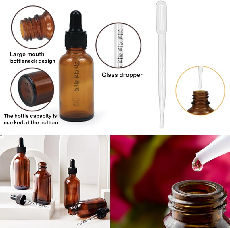 Zsynka 20 Pack,2 Oz Amber Glass Dropper Bottle With Measured Dropper Essential Oil Tincture Bottles,Funnels, Labels,60ml Brown Glass Dispenser Bottle for Oils,Serum,Liquid Medicine Travel Container - Image 3